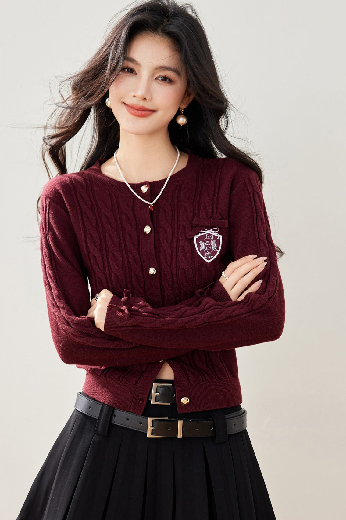 Fashionable Ankle Red Knit Cardigan for Women, New Year Red Sweater Top