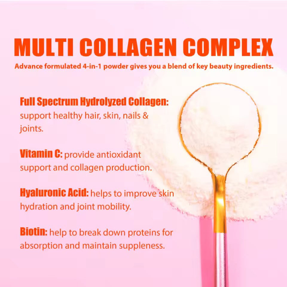 Multi Collagen Peptides Powder with Biotin, Hyaluronic Acid, , Vitamin C for Healthy Hair, Skin, Nails, Joint, 1.1LB
