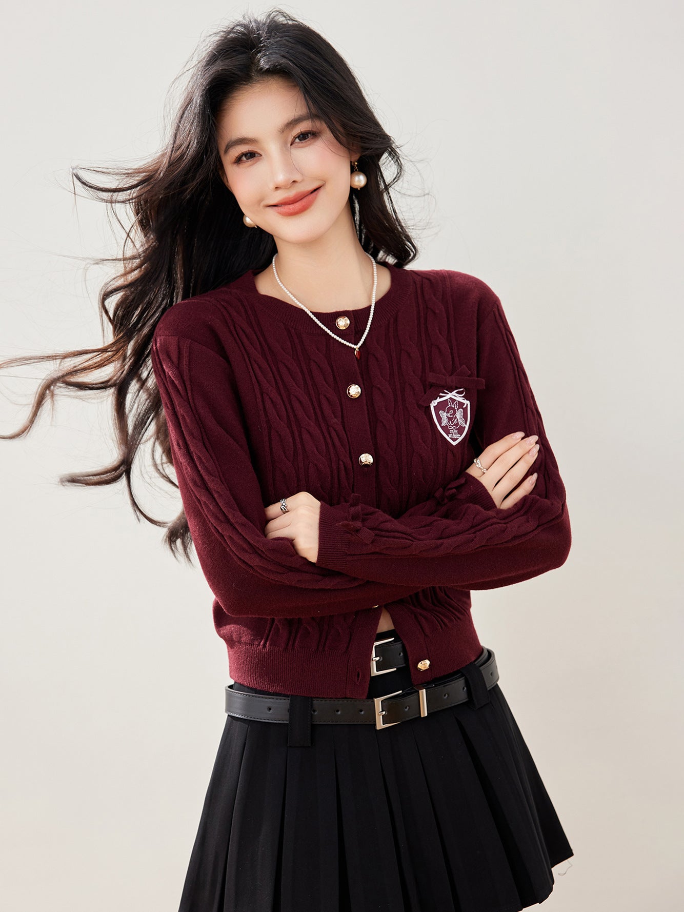 Fashionable Ankle Red Knit Cardigan for Women, New Year Red Sweater Top