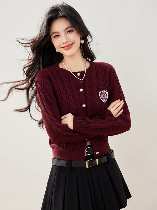 Fashionable Ankle Red Knit Cardigan for Women, New Year Red Sweater Top