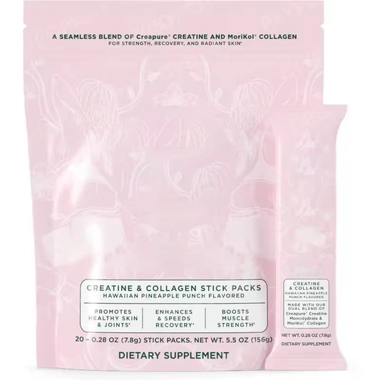 Creatine & Collagen Powder Stick Packs Supports Strength Recovery & Skin Health – Daily Nutrition Supplement 20Servings Per Bag