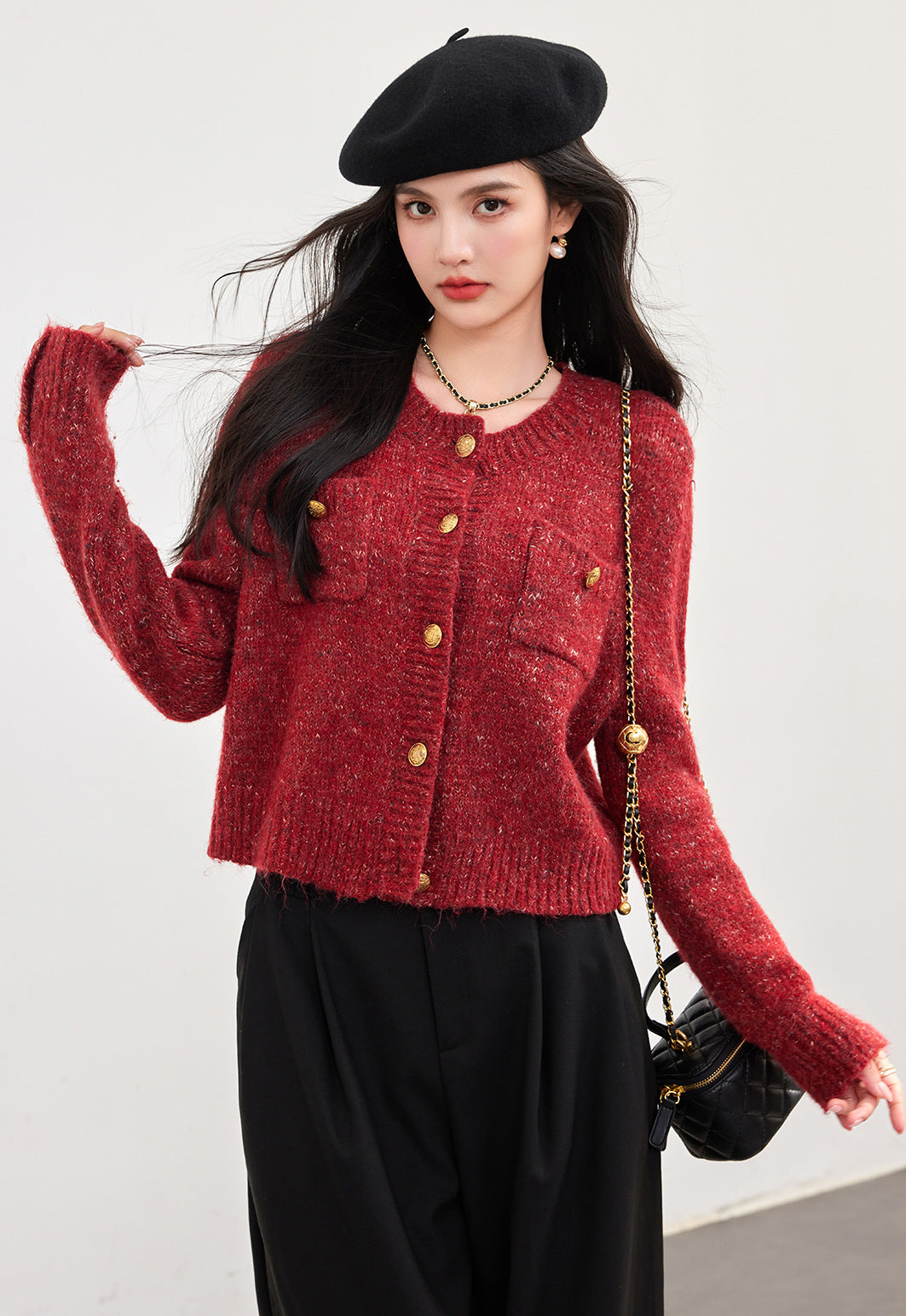 Cream Knit Cardigan Autumn Winter New Short Chiffon Style Women's Top