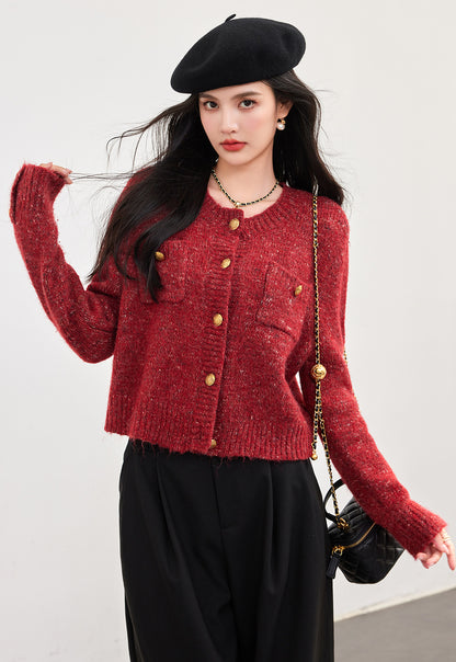 Cream Knit Cardigan Autumn Winter New Short Chiffon Style Women's Top