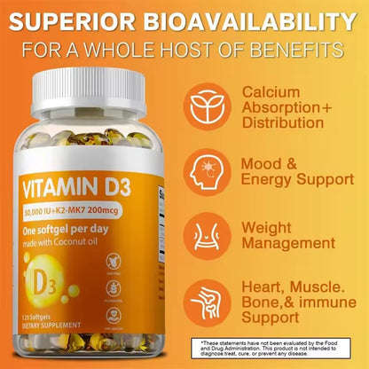 Vitamin D3+K2 Supplement To Support Joint, Bone and Immune Health Non-GMO Formula Easy-to-swallow Vitamin D & K Complex