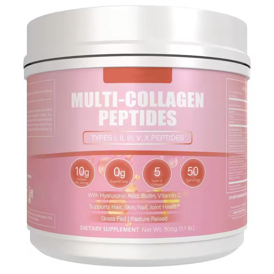 Multi Collagen Peptides Powder with Biotin, Hyaluronic Acid, , Vitamin C for Healthy Hair, Skin, Nails, Joint, 1.1LB