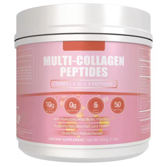 Multi Collagen Peptides Powder with Biotin, Hyaluronic Acid, , Vitamin C for Healthy Hair, Skin, Nails, Joint, 1.1LB