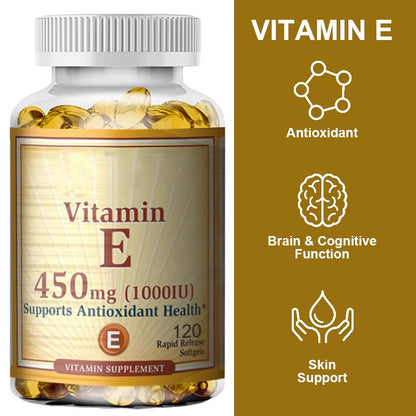 Vitamin E 1000 IU 450mg - for skin, hair, circulatory health, immune system support - antioxidant supplement
