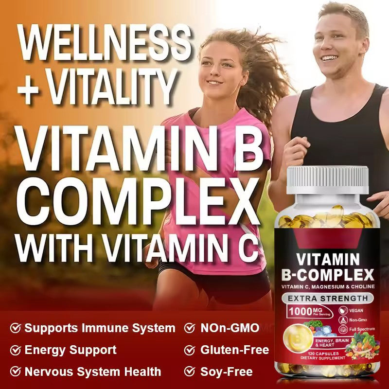 Vitamin B Complex Supplement, Rich in B1, B2, B3, B5, B6, Biotin, Strength Energy, Support Brain & Heart, Promote Metabolism