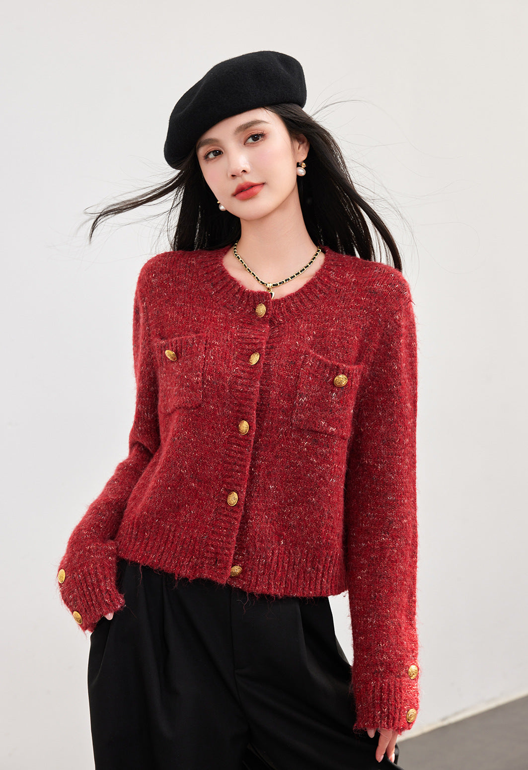 Cream Knit Cardigan Autumn Winter New Short Chiffon Style Women's Top