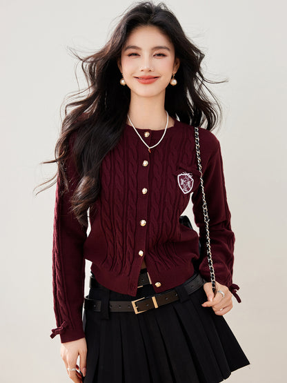 Fashionable Ankle Red Knit Cardigan for Women, New Year Red Sweater Top