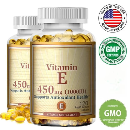 Vitamin E 1000 IU 450mg - for skin, hair, circulatory health, immune system support - antioxidant supplement
