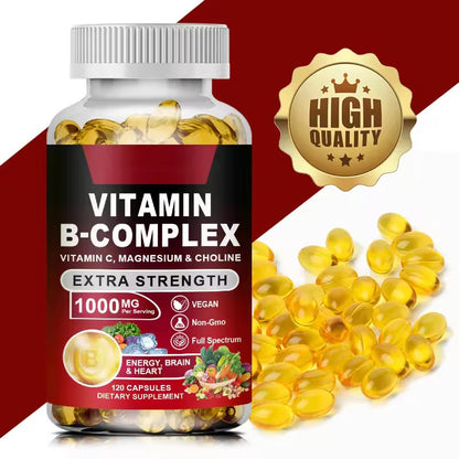 Vitamin B Complex Supplement, Rich in B1, B2, B3, B5, B6, Biotin, Strength Energy, Support Brain & Heart, Promote Metabolism