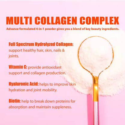 Multi Collagen Peptides Powder with Biotin, Hyaluronic Acid, , Vitamin C for Healthy Hair, Skin, Nails, Joint, 1.1LB