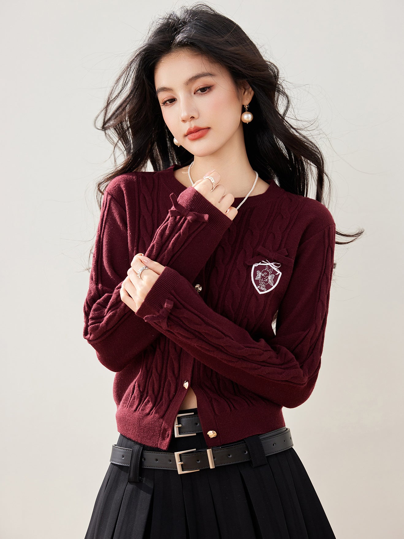 Fashionable Ankle Red Knit Cardigan for Women, New Year Red Sweater Top
