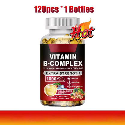 Vitamin B Complex Supplement, Rich in B1, B2, B3, B5, B6, Biotin, Strength Energy, Support Brain & Heart, Promote Metabolism