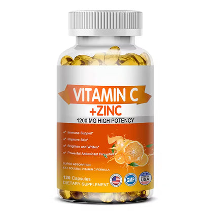 Vitamin C + Zinc Capsules - Immune System Booster Antioxidant Helps Improve Skin Brightening Supports Cellular Energy Production