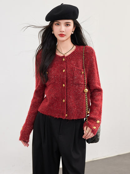 Cream Knit Cardigan Autumn Winter New Short Chiffon Style Women's Top