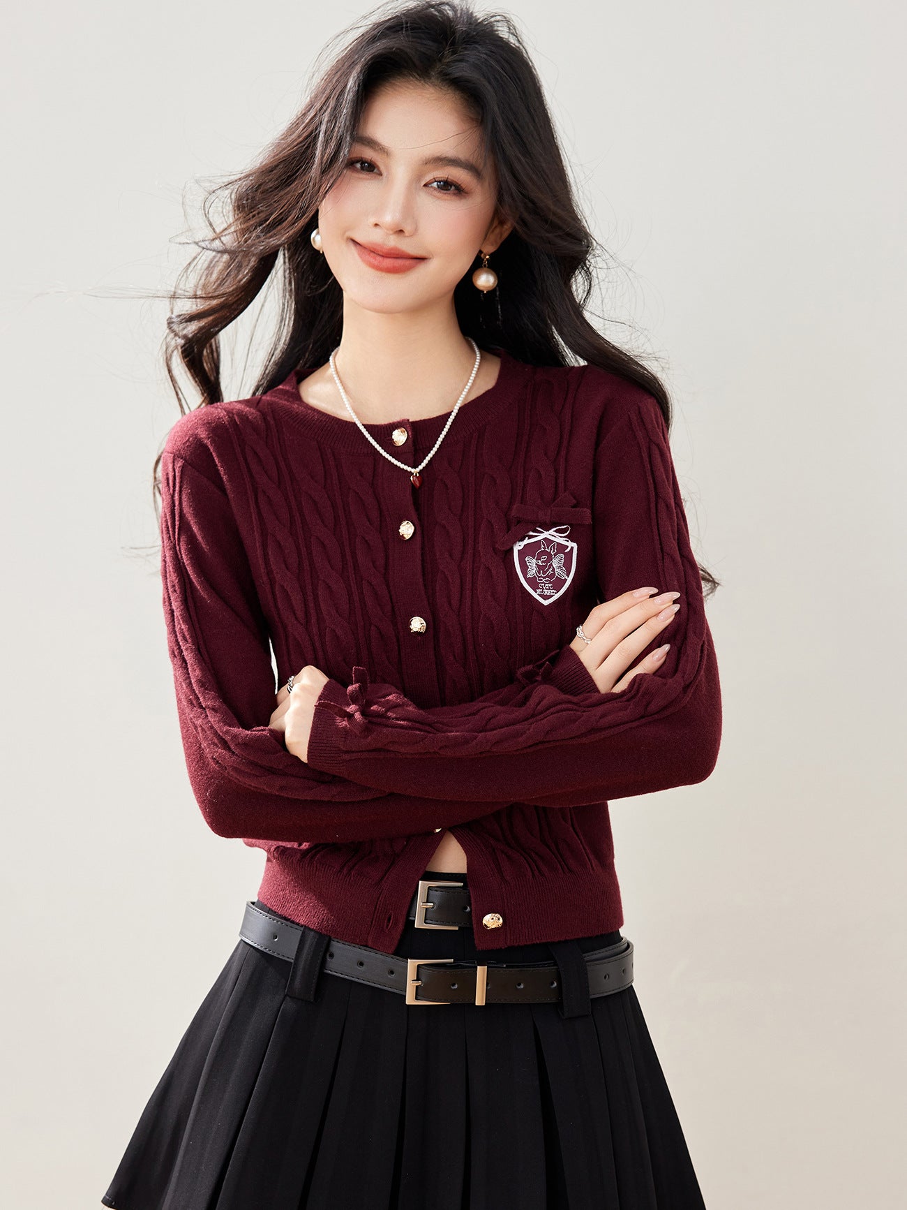 Fashionable Ankle Red Knit Cardigan for Women, New Year Red Sweater Top